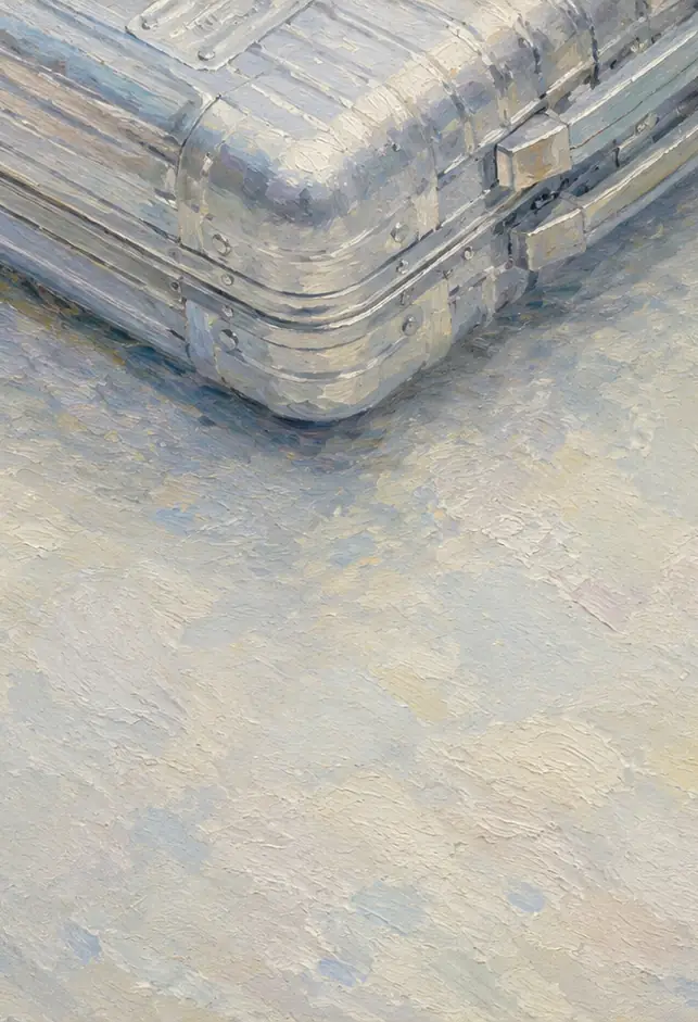 A painting of an aluminum suitcase