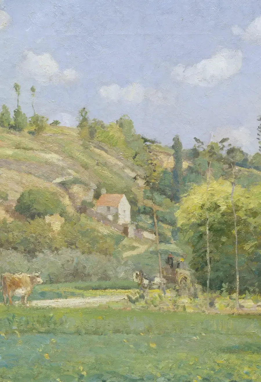 A painting of a village hillside