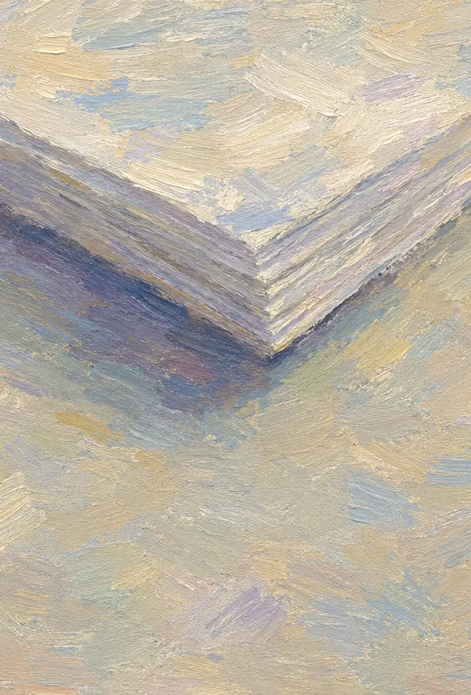 A painting of a stack of paper